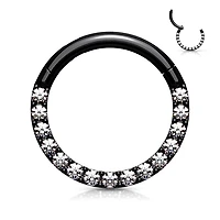 Black Surgical Steel Paved CZ Hinged Septum Ring Clicker