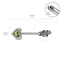 Opal Heart & Feather Arrow Surgical Steel Nipple Ring Barbell