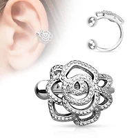 Brass Clip On Fake Flower Rose Cartilage Helix Fake Piercing Horseshoe Ear Cuff