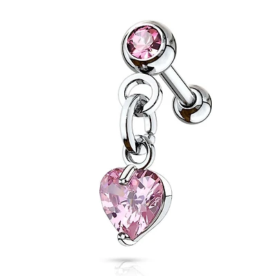 Cartilage Ball Back Dangling Pink Heart Barbell