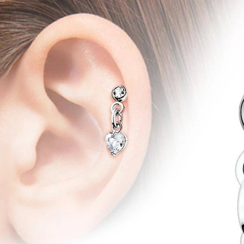 Cartilage Ball Back Dangling Pink Heart Barbell