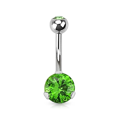 Classic Green CZ 8mm Gem Surgical Steel Belly Button Navel Ring