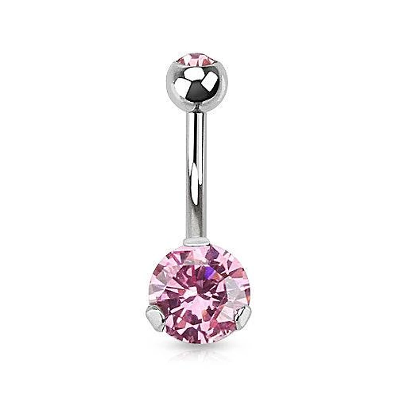 Classic Pink CZ 8mm Gem Surgical Steel Belly Button Navel Ring