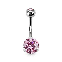 Classic Pink CZ 8mm Gem Surgical Steel Belly Button Navel Ring