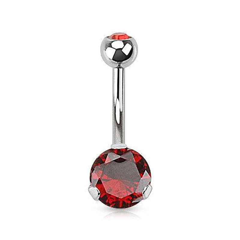 Classic Red CZ 8mm Gem Surgical Steel Belly Button Navel Ring