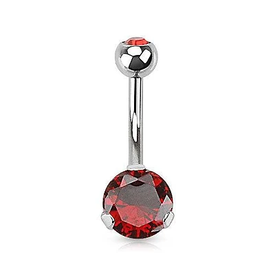 Classic Red CZ 8mm Gem Surgical Steel Belly Button Navel Ring