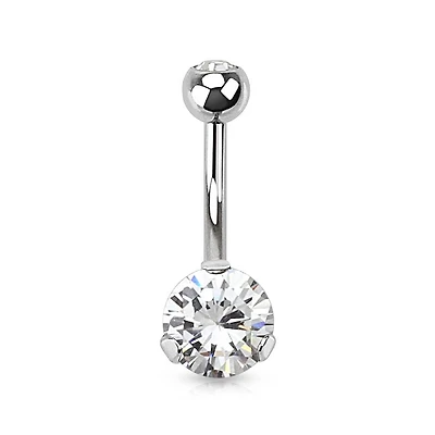 Classic White CZ 8mm Gem Surgical Steel Belly Button Navel Ring