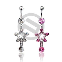 Clear CZ Star Design Belly Button Navel Ring Dangle