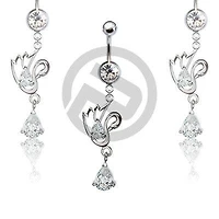 Clear Swan CZ Teardrop Belly Button Navel Ring Dangle