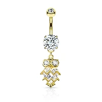 Cute Small CZ Dangle Owl Gold PVD Surgical Steel Belly Ring