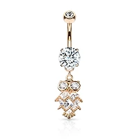 Cute Small CZ Dangle Owl Rose Gold PVD Surgical Steel Belly Ring