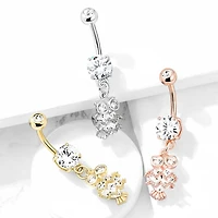 Cute Small CZ Dangle Owl Surgical Steel Belly Ring
