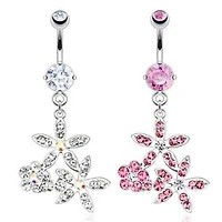 CZ Floral Gem Flower Belly Button Navel Ring Dangle