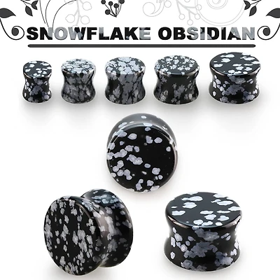 Double Flared Black Snowflake Obsidian Stone Plugs