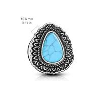 Double Flared Blue Turquoise Tear Drop Antique Silver Ear Plugs
