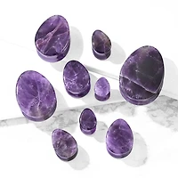 Double Flared Saddle Tear Drop Amethyst Stone Plugs