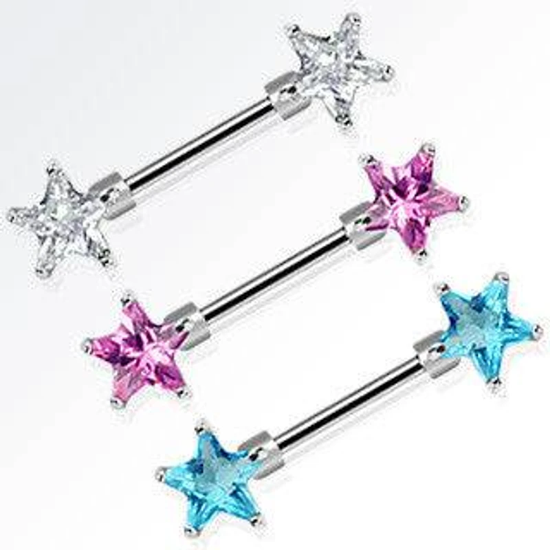 Double Front Facing Star Surgical Steel Nipple Ring Barbell