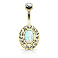 Elegant Oval Blue Opal Non Dangling Gold Plated Surgical Steel Belly Ring