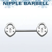 Front Facing Double Heart Lock 316L Surgical Steel Nipple Ring Barbell