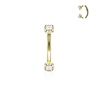 Gold IP Surgical Steel Internally Threaded CZ Curved Barbell