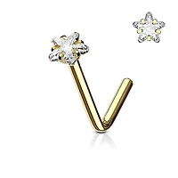 Gold IP Surgical Steel Star CZ L Shape Nose Pin Stud