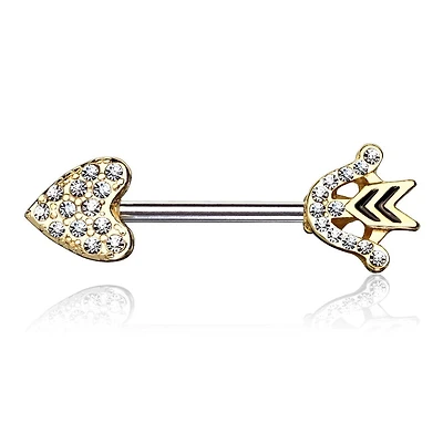 Gold Plated Heart & Arrow CZ Nipple Ring Barbell