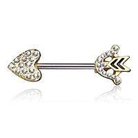 Gold Plated Heart & Arrow CZ Nipple Ring Barbell
