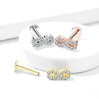 Gold Plated Infinity Symbol Internally Threaded CZ Flat Back Labret