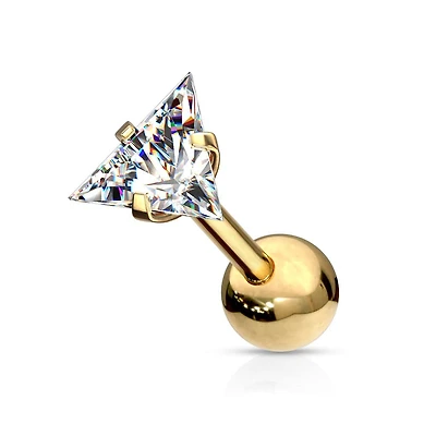 Gold Plated Surgical Steel Ball Back Prong White Triangle CZ Cartilage Ring Stud