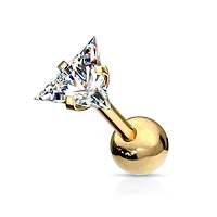 Gold Plated Surgical Steel Ball Back Prong White Triangle CZ Cartilage Ring Stud