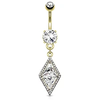 Gold Plated Surgical Steel Belly Ring with Large Paved CZ Center Dangle