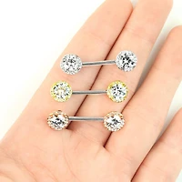 Gold Plated Surgical Steel CZ Centre Pave Nipple Ring Barbell