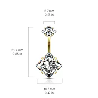 Gold Plated Surgical Steel Double Square White CZ Gem Belly Button Ring