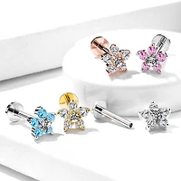 Gold Plated Surgical Steel Internally Threaded White Gem Flower Flat Back