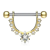 Gold Plated Surgical Steel Star Dangle White CZ Nipple Ring Barbell