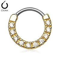 Gold Plated Surgical Steel White CZ Gem Septum Ring Clicker Hoop