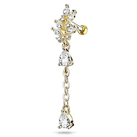 Gold Plated Surgical Steel White CZ Leaf Dangling Teardrop Cartilage Ring