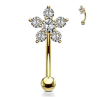 Gold Plated Surgical Steel White Flower Curved Barbell