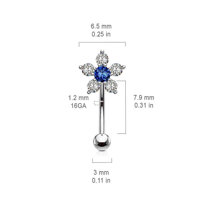 Gold Plated Surgical Steel White Flower Curved Barbell