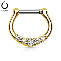 Gold PVD 5 Prong White CZ Septum Ring Surgical Steel Bar Clicker