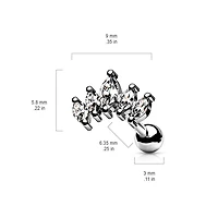 Gold PVD Surgical Steel Ball Back White Crown CZ Cartilage Ring Stud