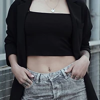 Gold PVD Surgical Steel Internally Threaded Belly Ring with White CZ Curved Bottom