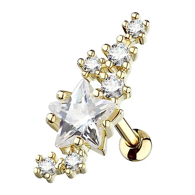 Gold Surgical Steel Star CZ Crystal Helix Barbell