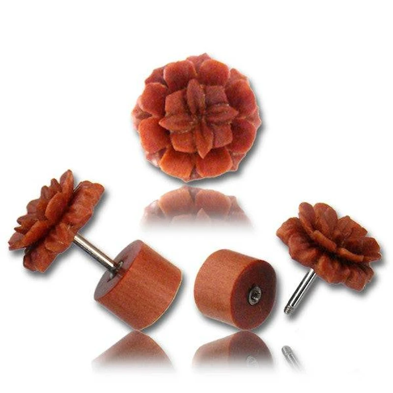 Hand Carved Sawo Wood Flower Fake Plug