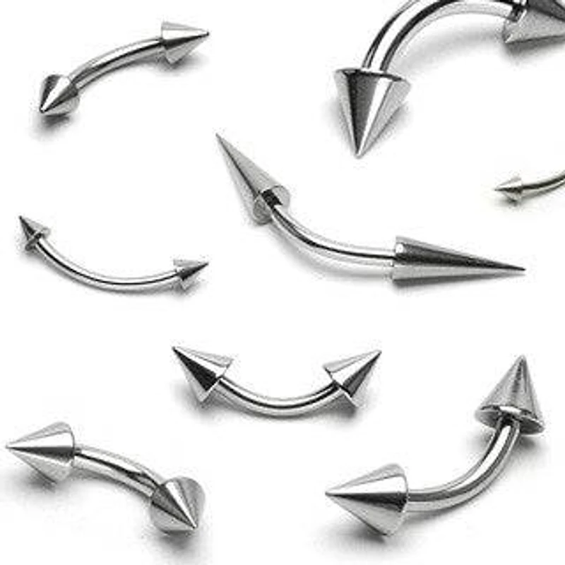 High Polished 316L Surgical Steel Curved Barbell Ring with Spiked Ends