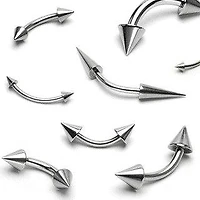 High Polished 316L Surgical Steel Curved Barbell Ring with Spiked Ends