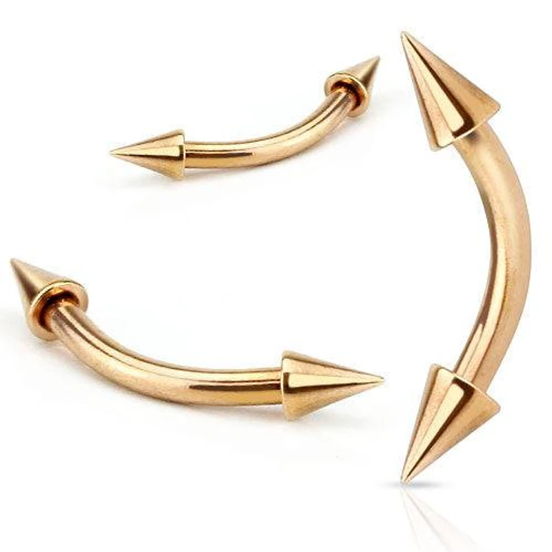 High Polished Rose Gold Plated Surgical Steel Curved Barbell with Spike Ends