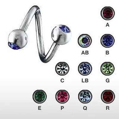 High Polished Surgical Steel Spiral Cartilage Helix Hoop with Gem Ends