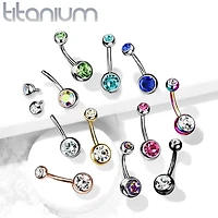 Implant Grade Titanium Black PVD Double Ball White CZ Gem Belly Ring