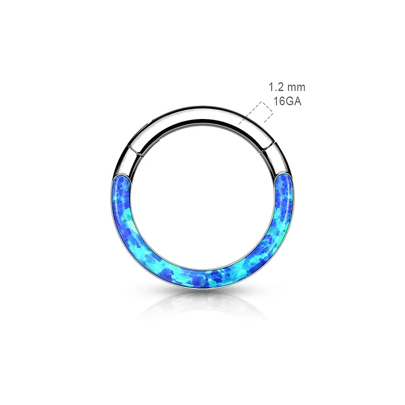 Implant Grade Titanium Blue Opal Inlay Septum Daith Clicker Hinged Hoop Ring
